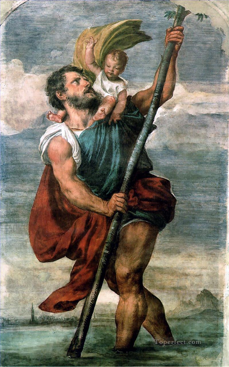 Saint Christophe Tiziano Titien Peintures à l'huile